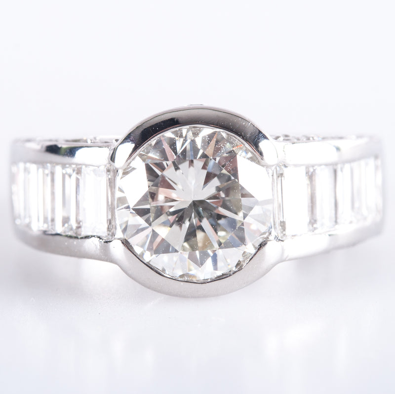 950 Platinum G VVS2 Round Baguette Diamond Engagement Ring 4.01ctw 9.21g