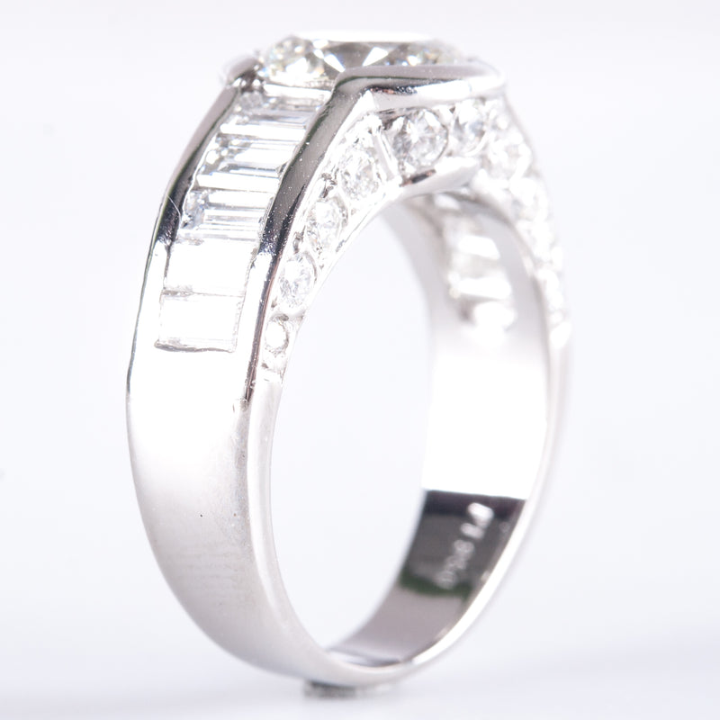 950 Platinum G VVS2 Round Baguette Diamond Engagement Ring 4.01ctw 9.21g