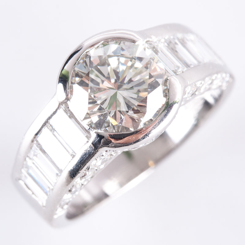 950 Platinum G VVS2 Round Baguette Diamond Engagement Ring 4.01ctw 9.21g