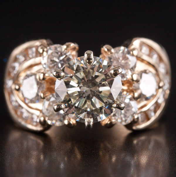 14k Yellow White Gold Round J VS1 Diamond Engagement Ring 2.89ctw 8.78g