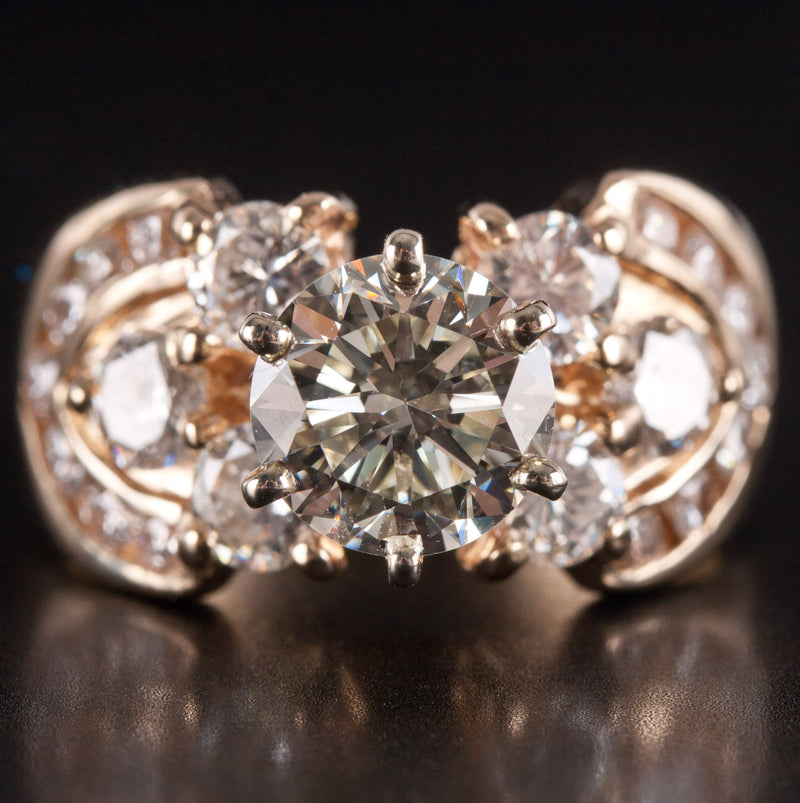 14k Yellow White Gold Round J VS1 Diamond Engagement Ring 2.89ctw 8.78g