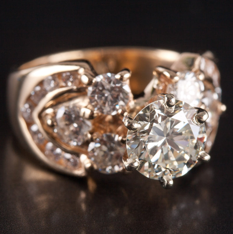 14k Yellow White Gold Round J VS1 Diamond Engagement Ring 2.89ctw 8.78g