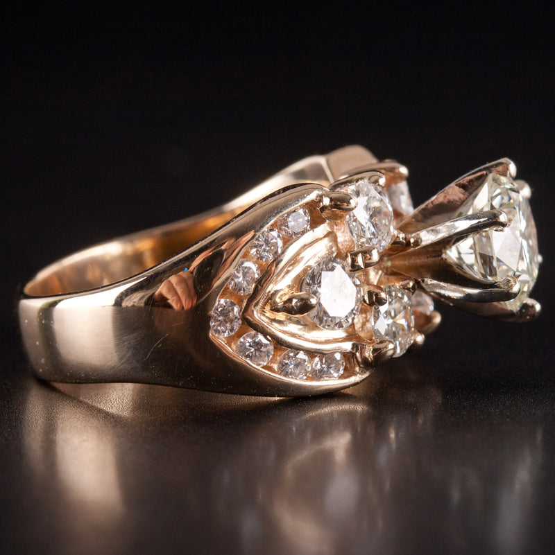 14k Yellow White Gold Round J VS1 Diamond Engagement Ring 2.89ctw 8.78g