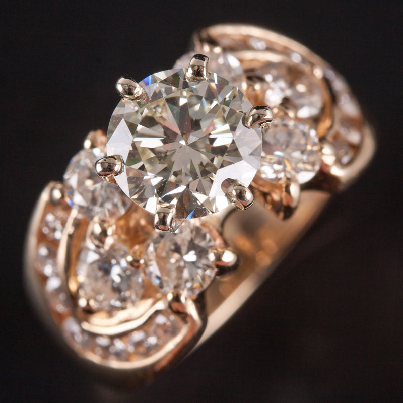 14k Yellow White Gold Round J VS1 Diamond Engagement Ring 2.89ctw 8.78g