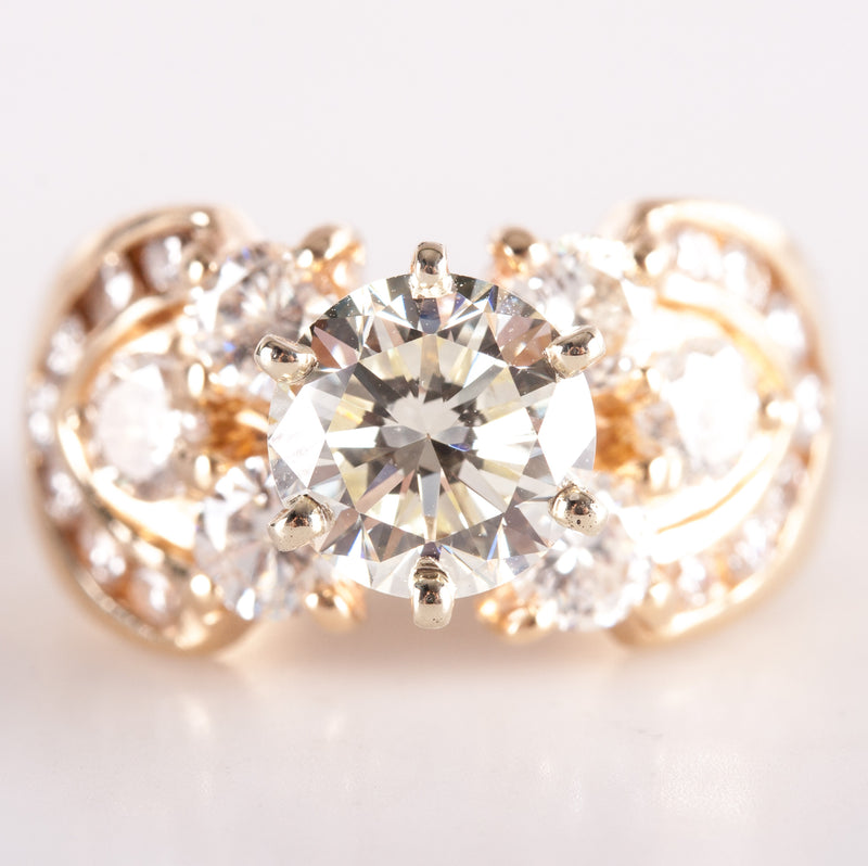 14k Yellow White Gold Round J VS1 Diamond Engagement Ring 2.89ctw 8.78g