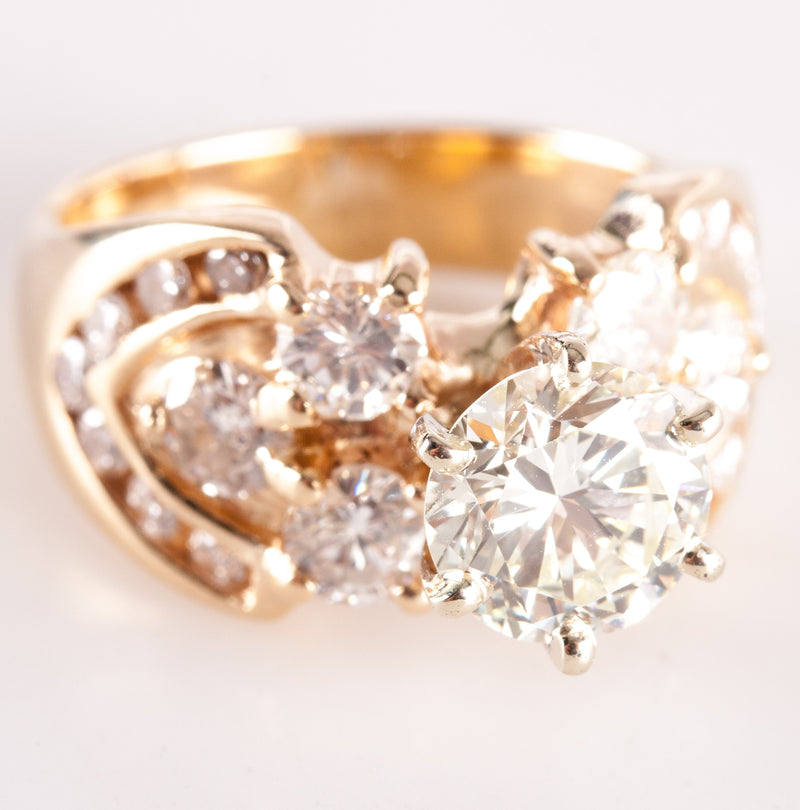 14k Yellow White Gold Round J VS1 Diamond Engagement Ring 2.89ctw 8.78g