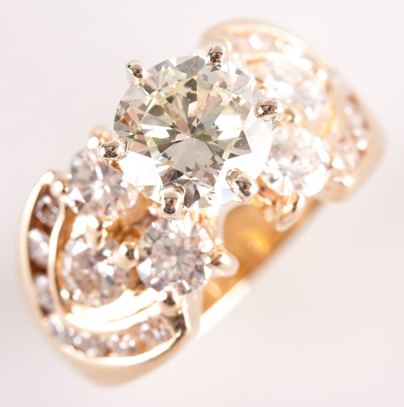 14k Yellow White Gold Round J VS1 Diamond Engagement Ring 2.89ctw 8.78g