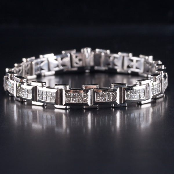 14k White Gold Princess G - H SI1 - SI2 Diamond Tennis Bracelet 7.70ctw 38.25g