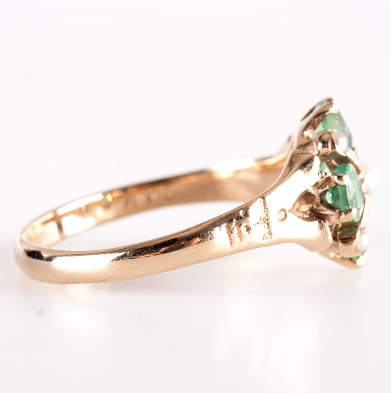 Vintage 1920's 14k Yellow Gold Round Emerald Ring W/ Pearl Accents .64ctw 2.4g