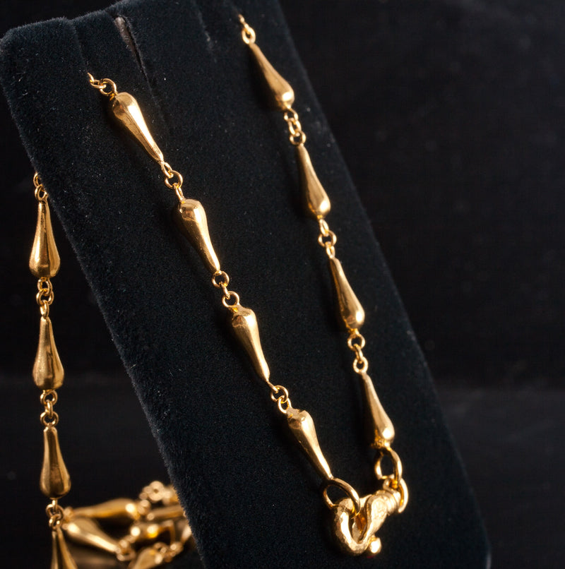 24k Yellow Gold Fancy Style Chain Necklace W/ Ruby Accent .03ct 15.1g 18" Length