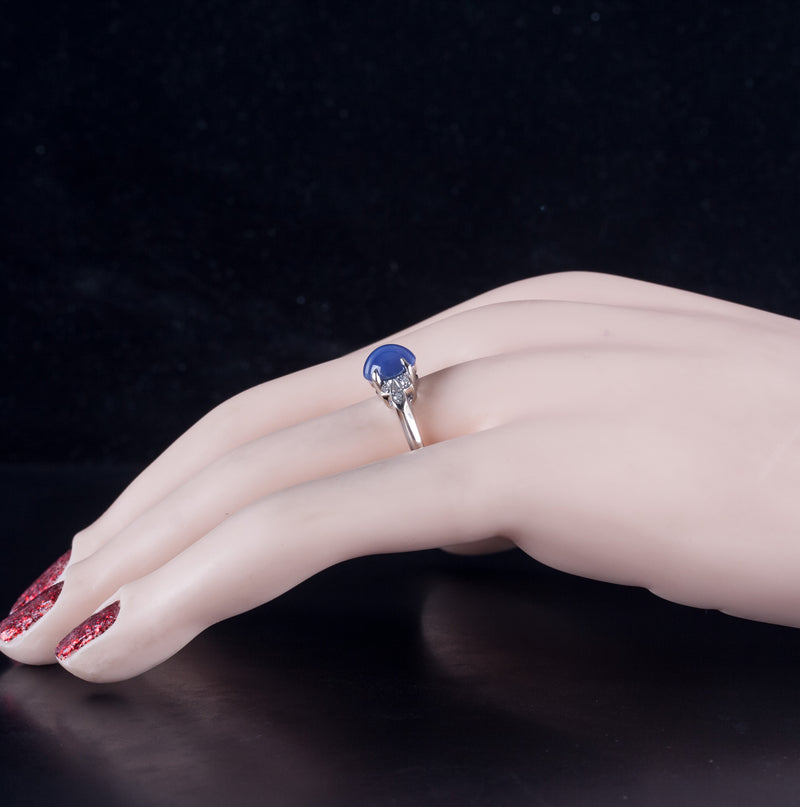 Vintage 1970's 14k White Gold Lab-Created Star Sapphire & Diamond Ring 2.94ctw