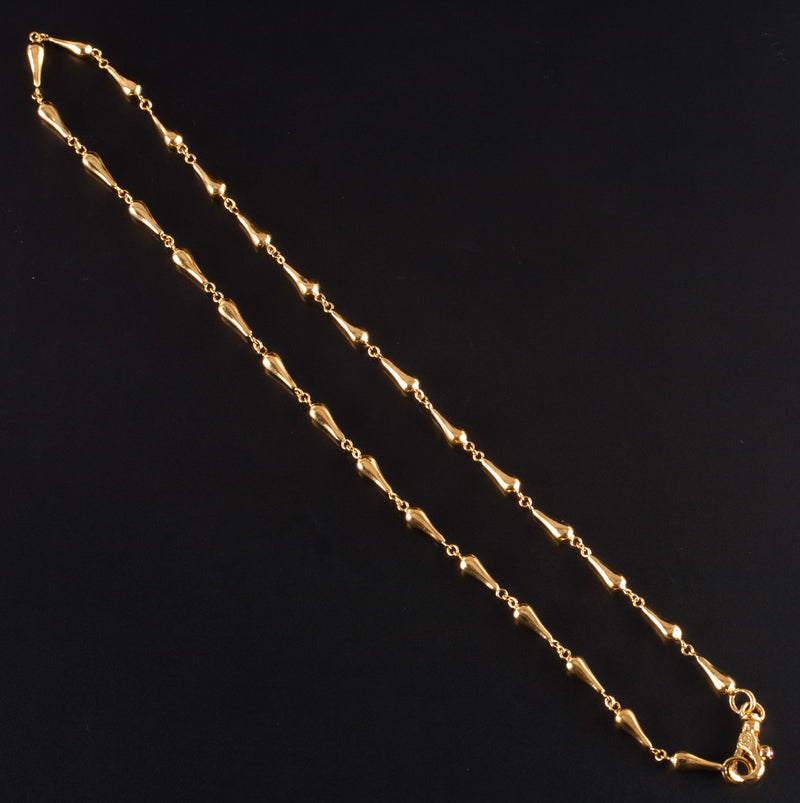 24k Yellow Gold Fancy Style Chain Necklace W/ Ruby Accent .03ct 15.1g 18" Length