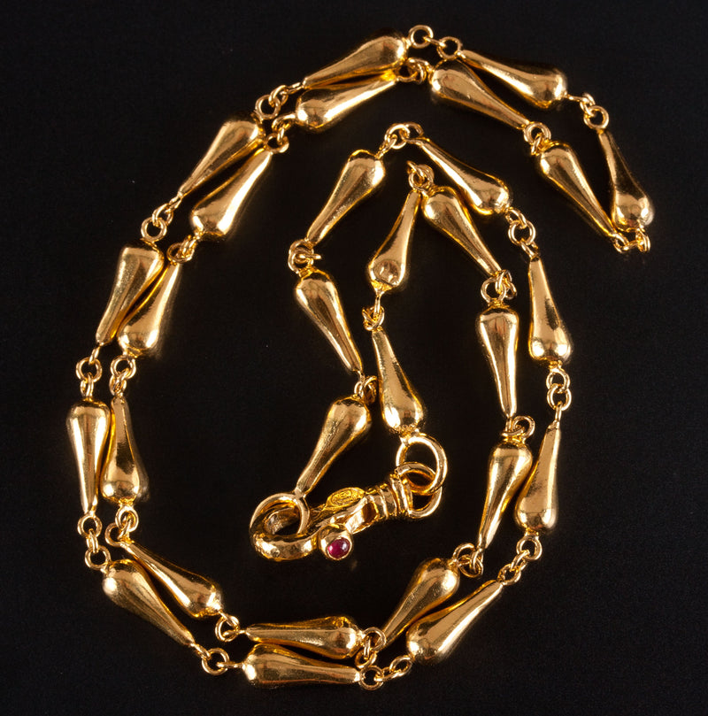 24k Yellow Gold Fancy Style Chain Necklace W/ Ruby Accent .03ct 15.1g 18" Length