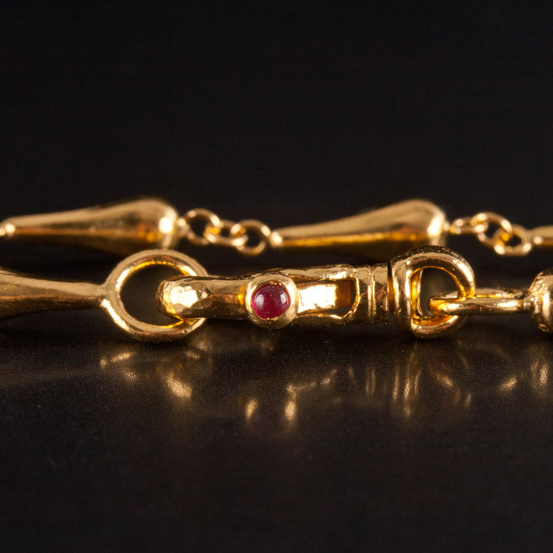 24k Yellow Gold Fancy Style Chain Necklace W/ Ruby Accent .03ct 15.1g 18" Length