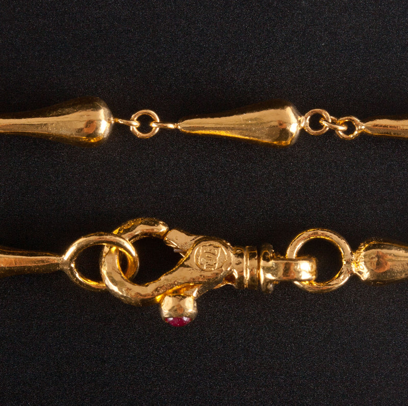 24k Yellow Gold Fancy Style Chain Necklace W/ Ruby Accent .03ct 15.1g 18" Length