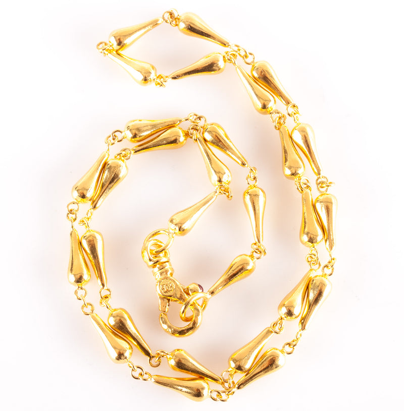 24k Yellow Gold Fancy Style Chain Necklace W/ Ruby Accent .03ct 15.1g 18" Length