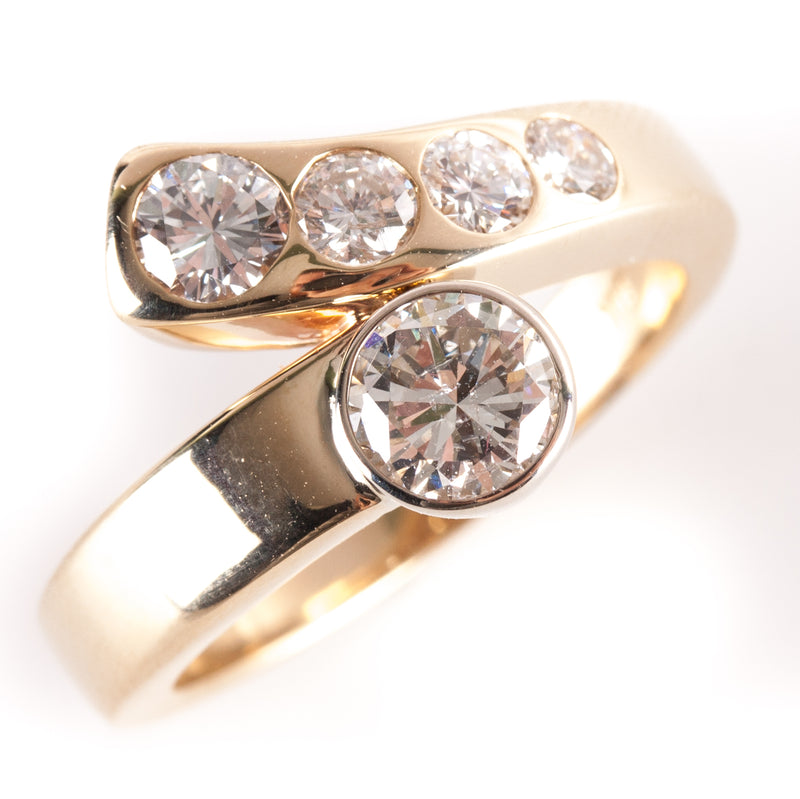 14k Yellow Gold Round H SI1 Diamond Graduated Cocktail Ring 1.04ctw 6.35g