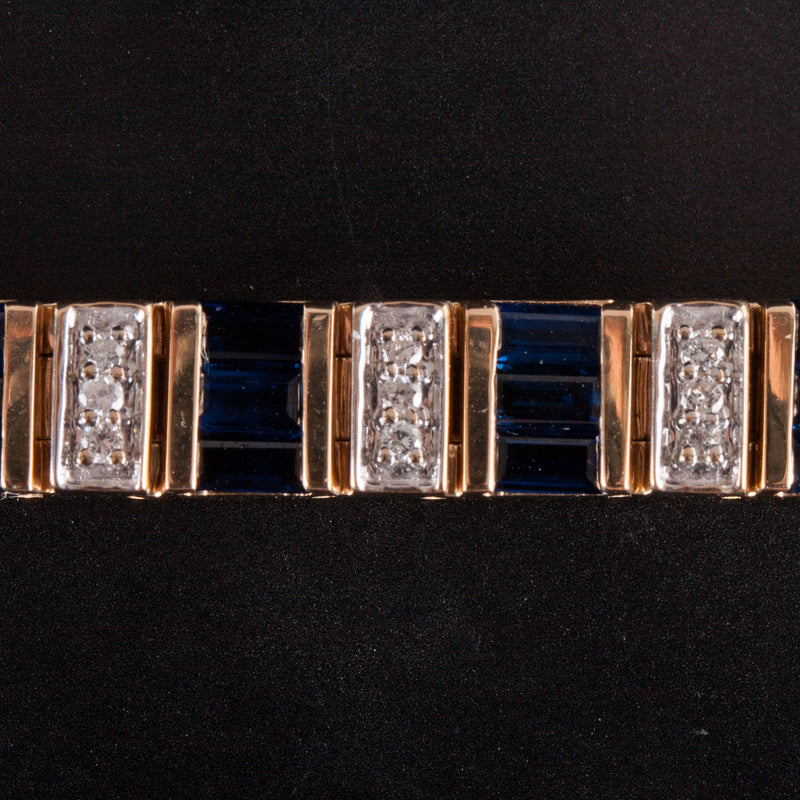 14k Yellow White Gold Baguette Sapphire Diamond Tennis Bracelet 5.40ctw 26.15g