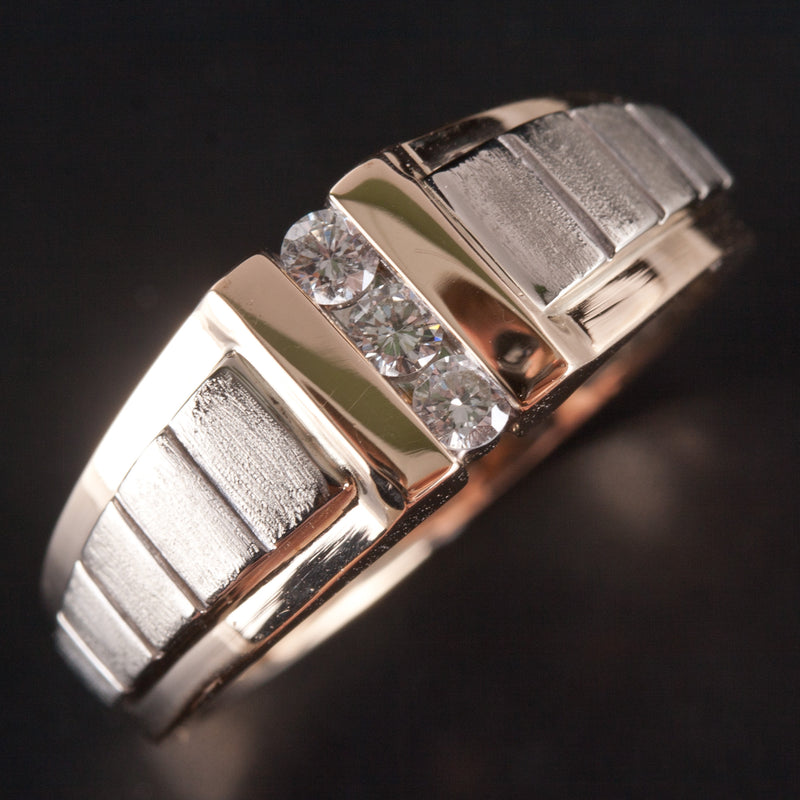 14k Yellow White Gold Round G - H SI1 Diamond Two-Tone Ring .18ctw 9.52g