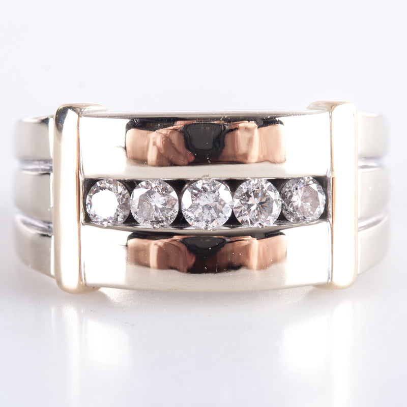 14k White Yellow Gold Round H SI3 Diamond Two-Tone Cocktail Ring .60ctw 10.22g