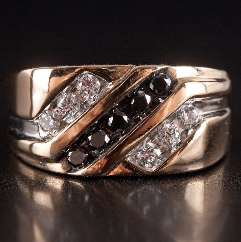 10k Yellow White Gold Round Black Diamond & Diamond Two-Tone Ring .42ctw 5.2g