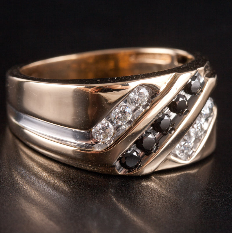 10k Yellow White Gold Round Black Diamond & Diamond Two-Tone Ring .42ctw 5.2g