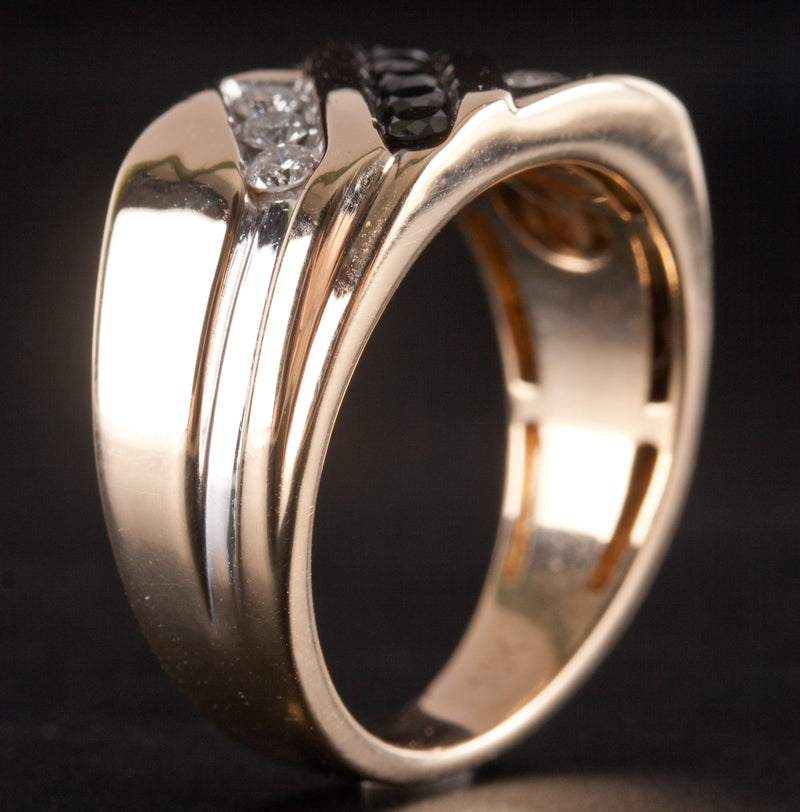 10k Yellow White Gold Round Black Diamond & Diamond Two-Tone Ring .42ctw 5.2g