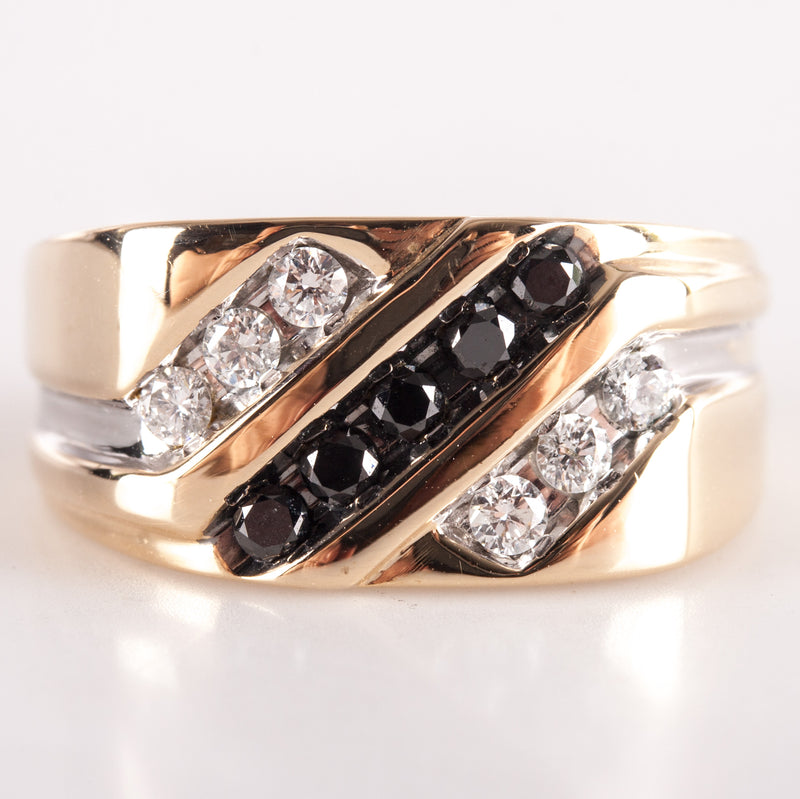 10k Yellow White Gold Round Black Diamond & Diamond Two-Tone Ring .42ctw 5.2g