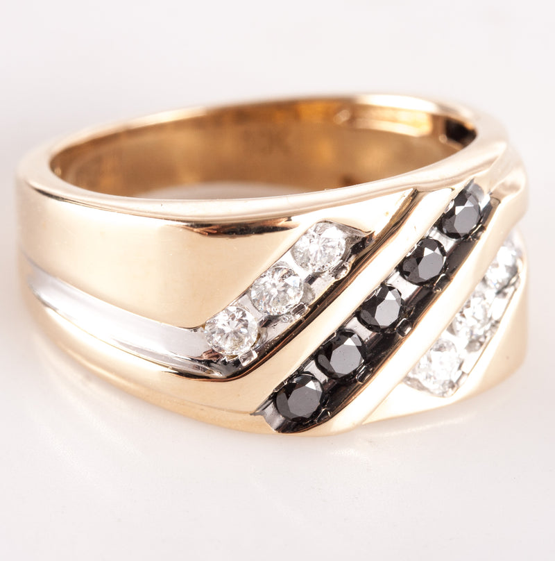 10k Yellow White Gold Round Black Diamond & Diamond Two-Tone Ring .42ctw 5.2g