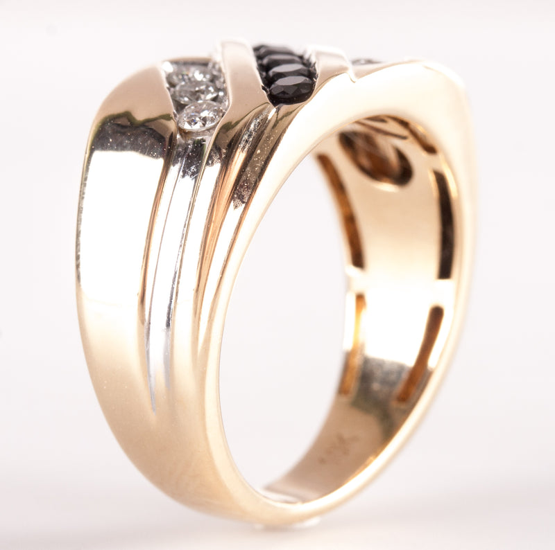 10k Yellow White Gold Round Black Diamond & Diamond Two-Tone Ring .42ctw 5.2g