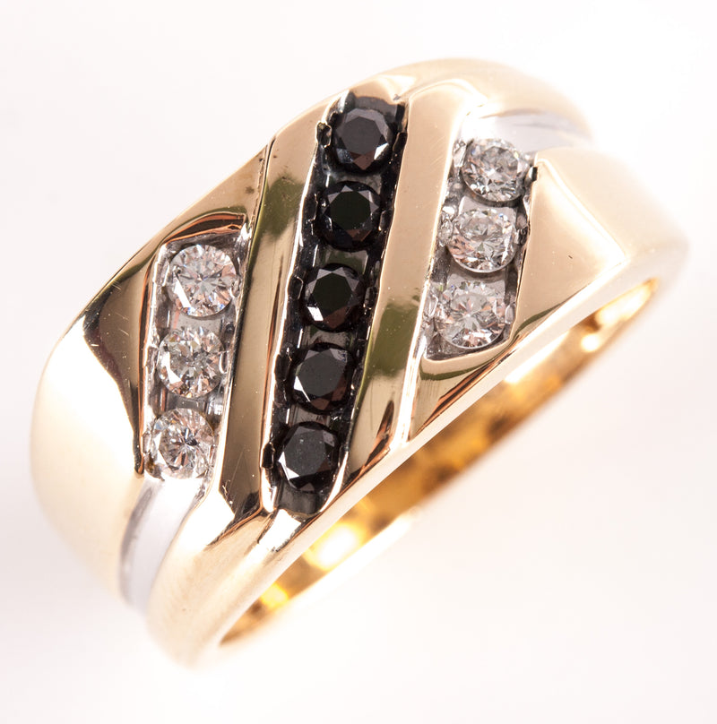 10k Yellow White Gold Round Black Diamond & Diamond Two-Tone Ring .42ctw 5.2g