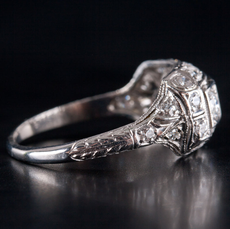 Vintage 1920's 14k White Gold Old European Diamond Cocktail Ring .49ctw 4.2g