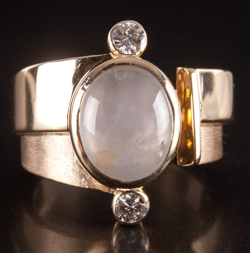 17k Yellow Gold Oval Cabochon Moonstone Diamond Cocktail Ring 4.14ctw 15.05g