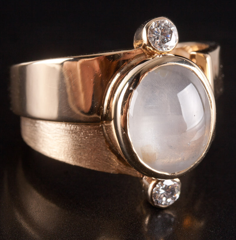 17k Yellow Gold Oval Cabochon Moonstone Diamond Cocktail Ring 4.14ctw 15.05g