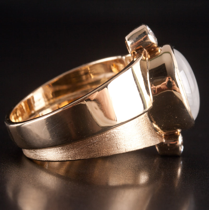 17k Yellow Gold Oval Cabochon Moonstone Diamond Cocktail Ring 4.14ctw 15.05g