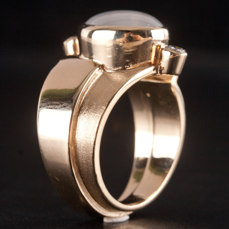 17k Yellow Gold Oval Cabochon Moonstone Diamond Cocktail Ring 4.14ctw 15.05g