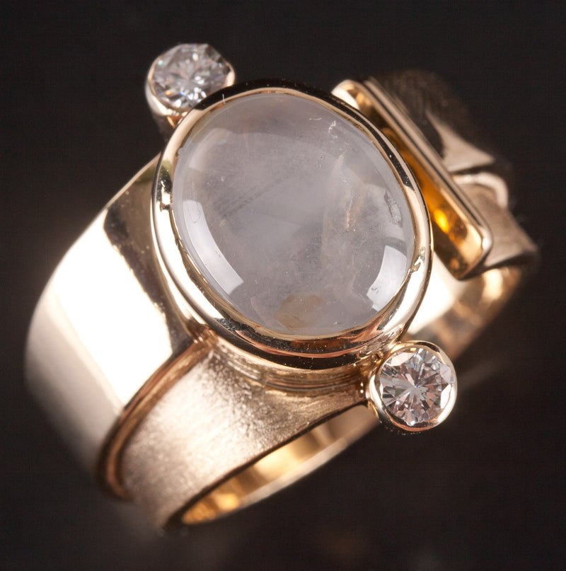 17k Yellow Gold Oval Cabochon Moonstone Diamond Cocktail Ring 4.14ctw 15.05g