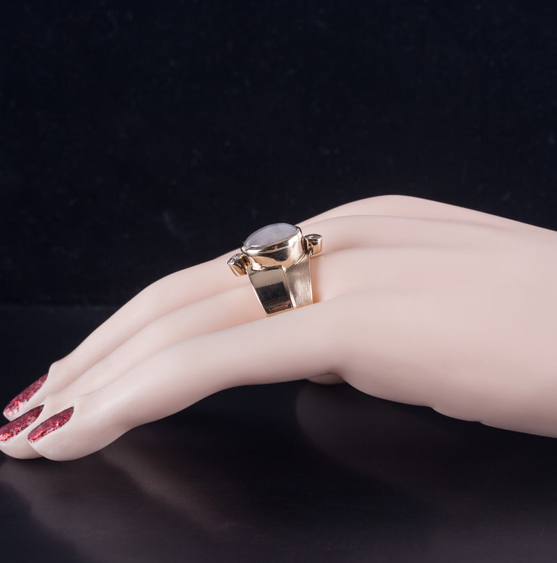 17k Yellow Gold Oval Cabochon Moonstone Diamond Cocktail Ring 4.14ctw 15.05g