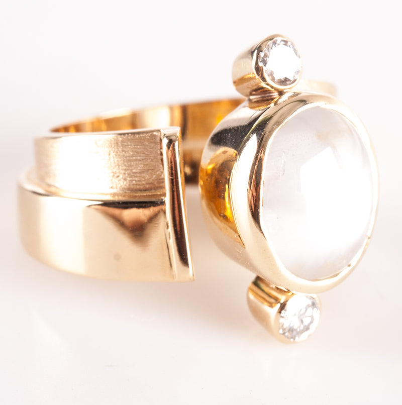 17k Yellow Gold Oval Cabochon Moonstone Diamond Cocktail Ring 4.14ctw 15.05g
