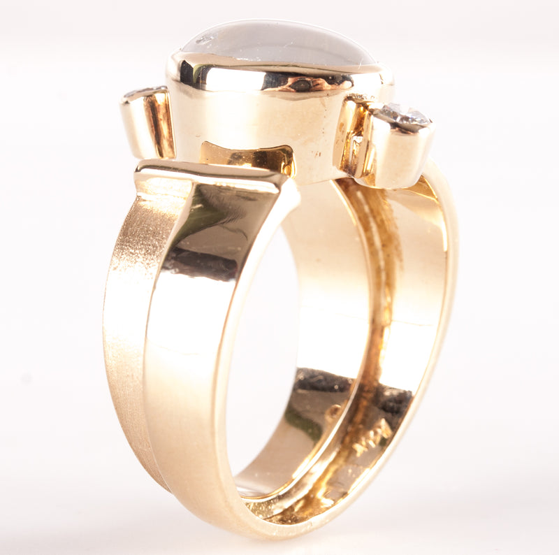 17k Yellow Gold Oval Cabochon Moonstone Diamond Cocktail Ring 4.14ctw 15.05g