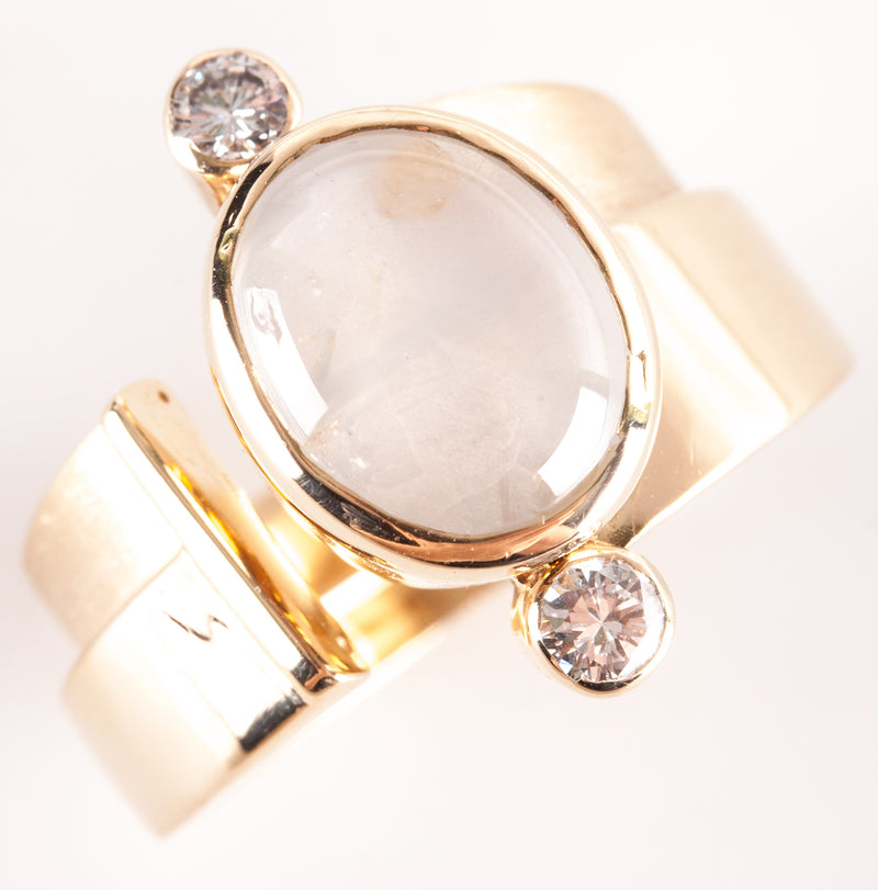 17k Yellow Gold Oval Cabochon Moonstone Diamond Cocktail Ring 4.14ctw 15.05g