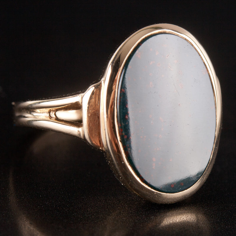 14k Yellow Gold Oval Inlay Bloodstone Solitaire Cocktail Ring 3.82g