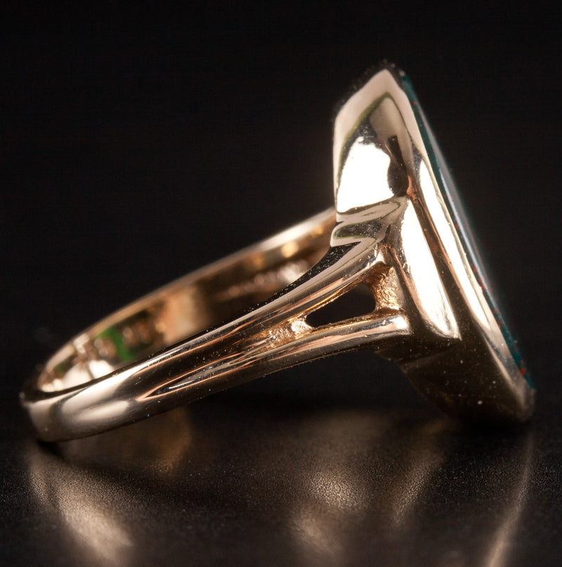 14k Yellow Gold Oval Inlay Bloodstone Solitaire Cocktail Ring 3.82g