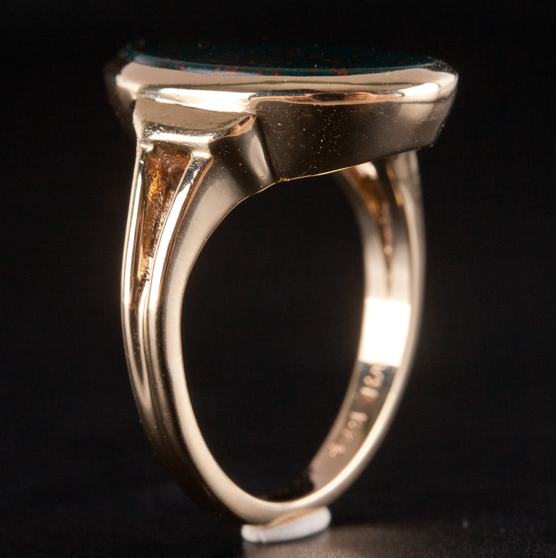 14k Yellow Gold Oval Inlay Bloodstone Solitaire Cocktail Ring 3.82g