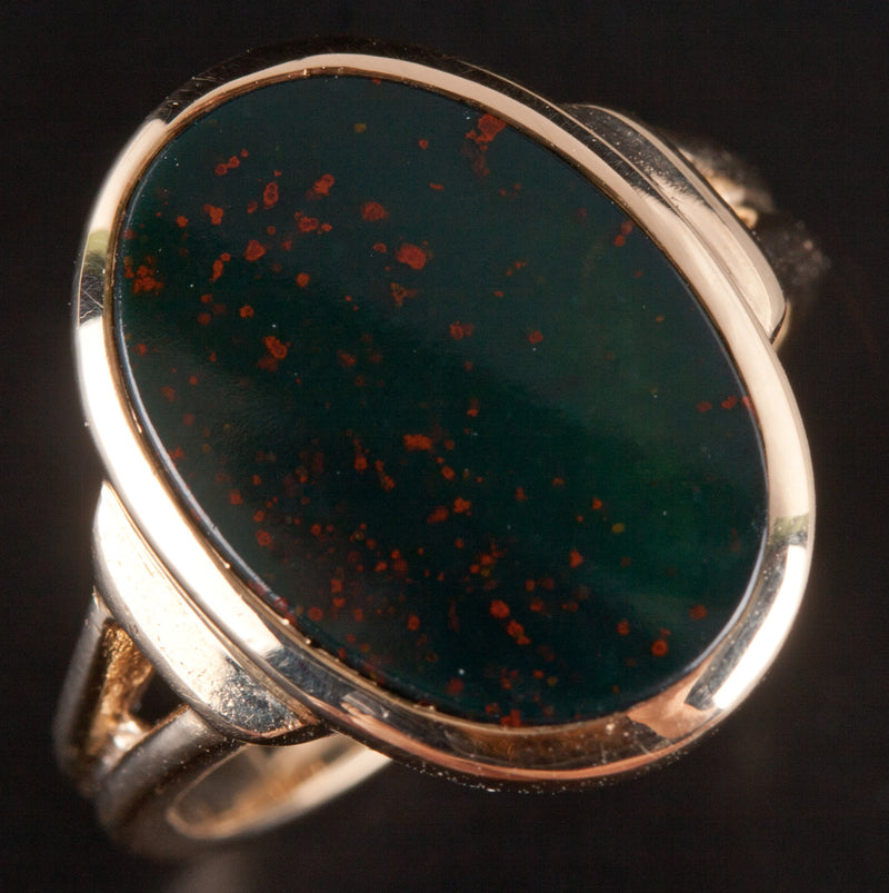 14k Yellow Gold Oval Inlay Bloodstone Solitaire Cocktail Ring 3.82g