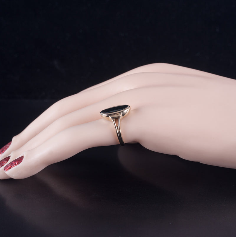 14k Yellow Gold Oval Inlay Bloodstone Solitaire Cocktail Ring 3.82g