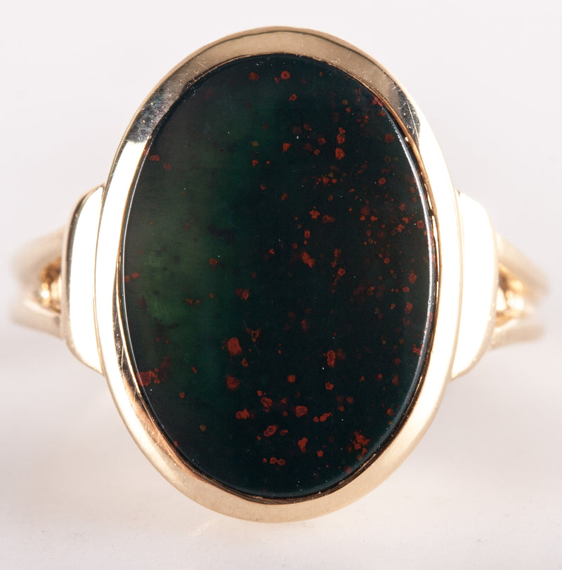 14k Yellow Gold Oval Inlay Bloodstone Solitaire Cocktail Ring 3.82g