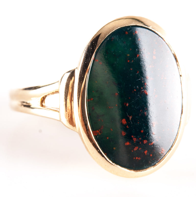 14k Yellow Gold Oval Inlay Bloodstone Solitaire Cocktail Ring 3.82g