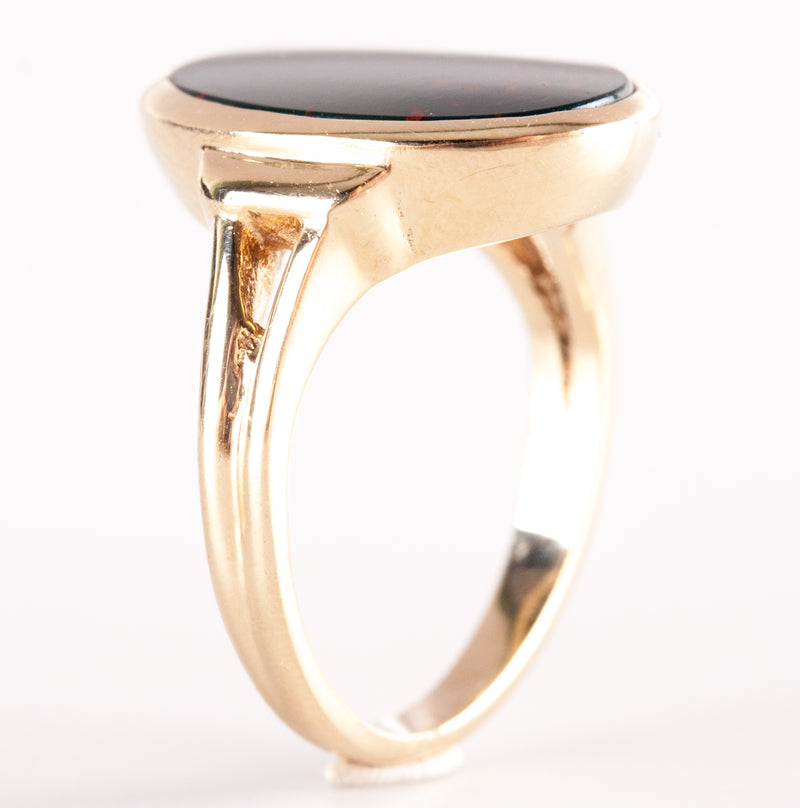 14k Yellow Gold Oval Inlay Bloodstone Solitaire Cocktail Ring 3.82g
