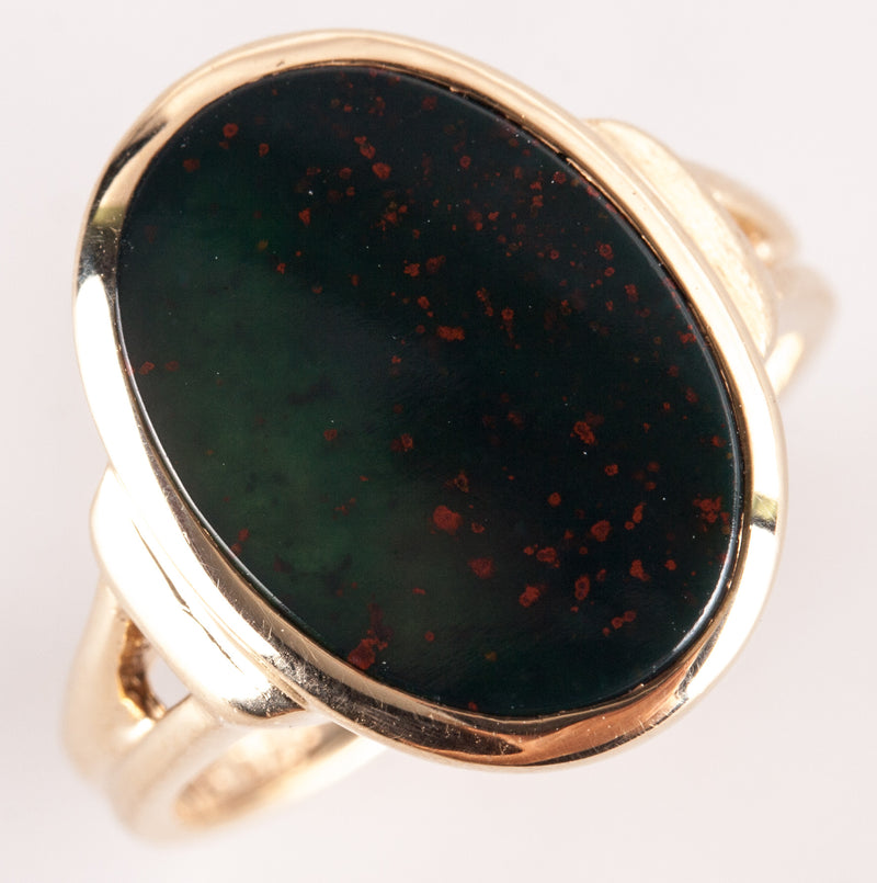 14k Yellow Gold Oval Inlay Bloodstone Solitaire Cocktail Ring 3.82g
